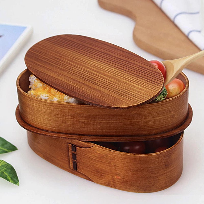 YFWOOD Japanese Bento Box, Lunch Boxes, Japanese Double Layer Natural