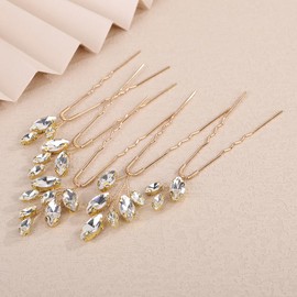 Rumtock 5pcs Rhinestones Beads Gold Hair Pins Set for Wedding Brides Women Handmade Crystal Hair Accessories (Gold)