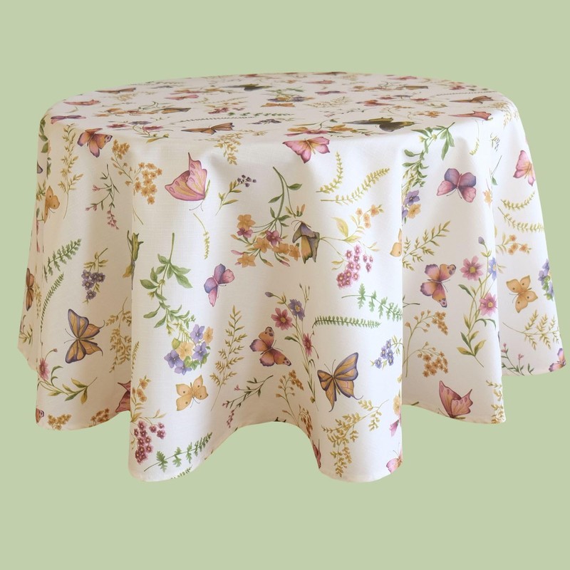 texpot Tablecloth 130 cm Round Print Butterfly Spring Tablecloth Summer