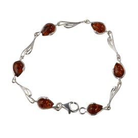 HolidayGiftShops Sterling Silver Honey Baltic Amber Bracelet Tulip, Genuine Baltic Amber Bracelet for Women, Amber Jewelry for Women, Amber Bracelets for Adults, Sterling Silver Collection
