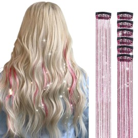 6PCS Clip en Ha Tinsel Set 23.6 pulgadas Fay Peluca Pieza Accesorios Ha brillantes Extensiones Ha Glitter r Mujeres Gls Niños Festival Fiesta Uso