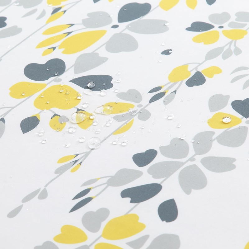 BESTRIPES Extra Long Fabric Shower Curtain, Yellow and Gray Floral