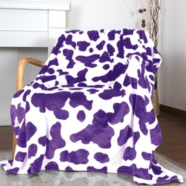 Purple Cow Print Blanket Soft Warm Plush Cow Blankets and Throws Lightweight Fleece Throw Blankets with Cow Print Couch Bedroom Living Room Camping Travel Blanket 40x50 inch