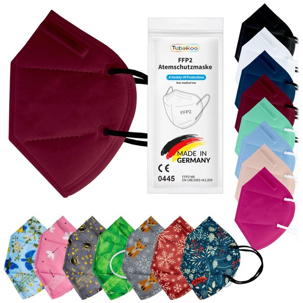 TubeRoo FFP2 Mask Dark Red Bordeaux Cherry Red Pack of