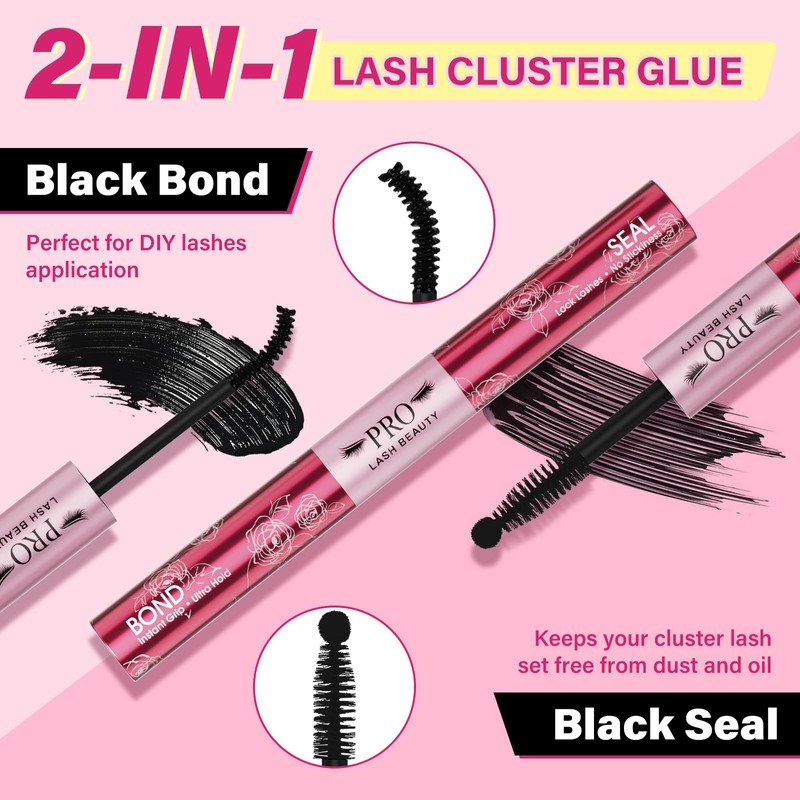 Prolashbeauty Black Eyelash Glue & Sealer, 48h Waterproof Lash Bond