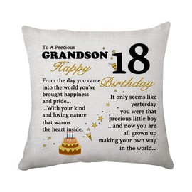 Hasodeo To My Grandson 18th Birthday Gifts Cushion Covers Inspirational Gift for Grandson Men Boys Motivcation Pillow Cover (Grandson 18th)