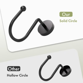 Pack of 12 Metal Round Shower Curtain Hooks, Curtain Rod Hooks, Modern Decorative Black Shower Curtain Rings, Rustproof and Stable, with Smooth Sliding Function for Shower Curtain Liner and Shower