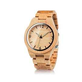 BOBO BIRD D27 Men's Bamboo Wooden Watch Numeral Scale Large Face Quartz Watch Lightweight Casual Sports Watches with Luminous Night Silver Pointer Gift Box