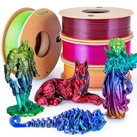 3Dgenius 3D Printer Filament Bundle Silk PLA Filament 1.75mm Pack Silk Rainbow PLA Filament Shiny Fast Color Changing Gradient Filament Fit Most FDM Printers, 250g X 4 Gradient Multiple Spools