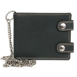 FLW Dark Grey Biker's Large Spacious Genuine Leather Wallet with Chain to Hang