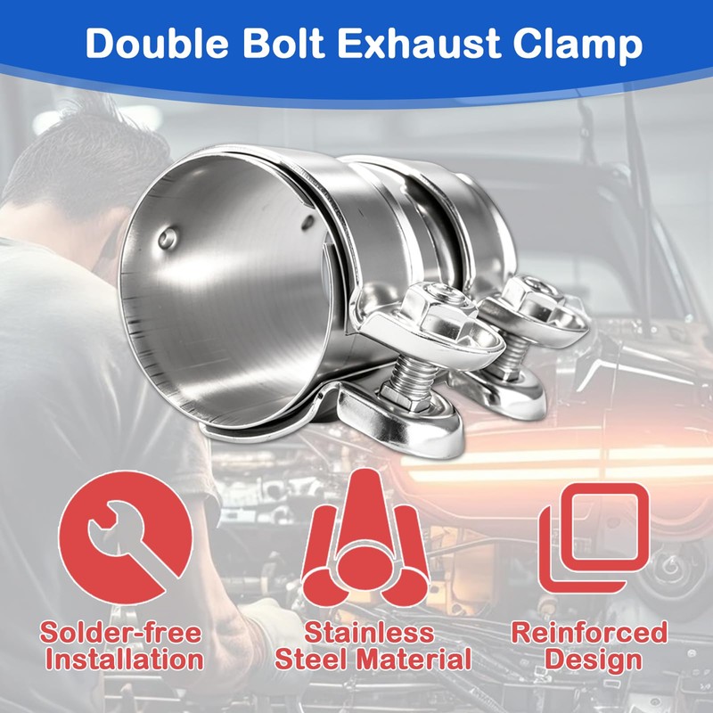 ZEJIRUI Double Bolt Exhaust Clamp 60mm 2.36in for Car Exhaust
