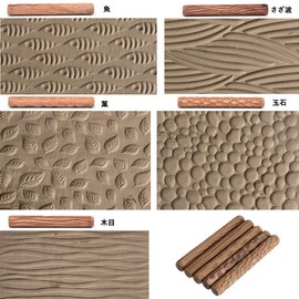Sumnacon Pottery Clay Tools Stamp Mold Wooden Pottery Supplies Clay Stamp Tool Hand Roller Set of 5