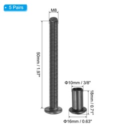 PATIKIL M8 x 50 mm Hex Chicago Screws, 5 Set Binding Screw Posts Connecting Hex Drive Socket Cap Bolt Nuts for Scrapbook Leather Belt Album Photo Furniture Repair, Black
