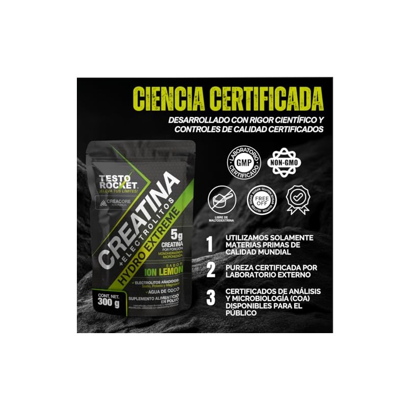 Creatina Monohidratada Micronizada + Electrolitos, Magnesio, Potasio, Vitaminas y Agua