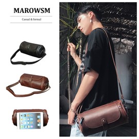 MaRowsm Men's Elegant Round Multifunction Shoulder Bag Crossbody PU Leather, Braun