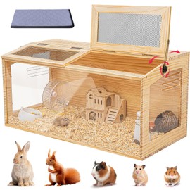 Hamster Cage 40" Wooden Chewproof, 270° View Large Habitat with Bite-Proof Metal Mesh & Top Dual Access Doors, Acrylic Sheets & Solid Build for Dwarf Syrian Hamsters/Gerbils/Guinea Pigs/Chinchillas
