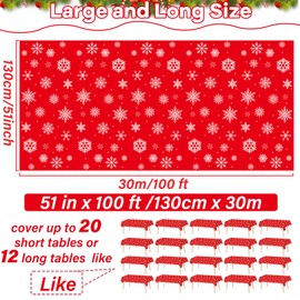 gisgfim 100 Ft x 51 Inch Snowflake Tablecloth Roll Christmas Themed Snowflake Printed Disposable Table Cover Red Christmas Winter Backdrop for Holiday Xmas Home Picnic Party Supplies