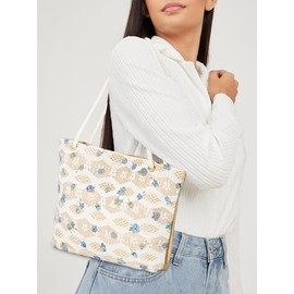 Heyjoin Handwoven Shoulder Bag Summer Beach Straw Tote Handbag Vacation Travel Woven Pack (Khaki)