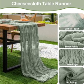 2 Pack Table Runner Sage Green 120 Inches Spring Summer Gauze Cheese Cloth Runner for Wedding 10Ft Sheer Table Runners for Bridal Shower Sheer Gauze Home Decorations