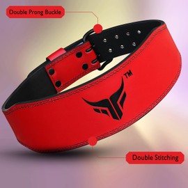 Mytra Fusion Weight Lifting Belt Real Leather Gym Belt Men & Women Lifting Belt for Weightlifting, Workout, Powerlifting, Strength Training (L, Red)