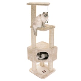 Majestic Pet Products 52 Inch Cat Tree Furniture Tower Condo House with Scratching Post, Multi-Level Activity Pet Tree (Beige Casita)