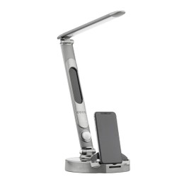 LumiCharge Lamp with Charging Station - Dimmable LED Desk Lamp with Qi 10W Fast Wireless Charger, Motion Sensor, Calendar Display, Alarm Clock, and USB Port, Compatible with Multiple Devices