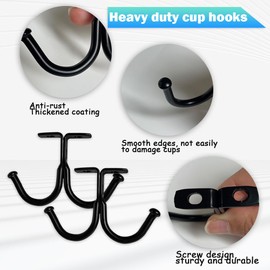 UBRAVE Cup Hooks, Pack of 4 Coffee Cup Holders for Kitchen Counter, Shelf Cup Holder, Storage Hooks, Multifunctional Hooks for Restaurant, Coffee Shop, Bar, Kitchen with Screw, Black