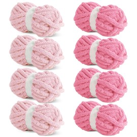 HOMBYS 8 Pack Assorted Chunky Yarn for Crocheting,Super Bulky Large Soft Fluffy Yarn,Plush Fuzzy Yarn,Thick Chenille Yarn for Hand Knitting/Arm Knitting,4 Pink,4 Rose Red(27yds,8 oz Each Skein)