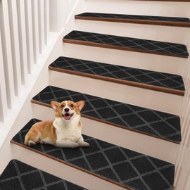 Stair Treads Non-Slip 5-Pack 30" x 8" for Wooden Steps Indoor - Dark Grey Carpet With Reusable Adhesive for Kids, Elders and Pets
