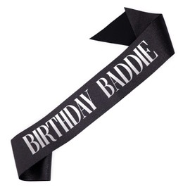 Generic ""Birthday Baddie"" sash - Black Glitter sash with Silver foil. Soft Black Satin Sash for Women and Men - Birthday Party Favors Supplies Decorations & Accessories for Any Birthday