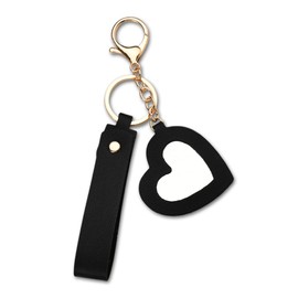 Sisadodo Black Heart Mirror Keychain for Girls Makeup Mirror Keychains for Women Mirror Keyring Travel Pocket Mirrors with Key Chains Black Leather Wristlet Keyrings Make Up Mirror Key Chain