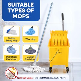 PLASTIC PRINCE Mop Bucket with Wringer on Wheels 20 Quart Yellow