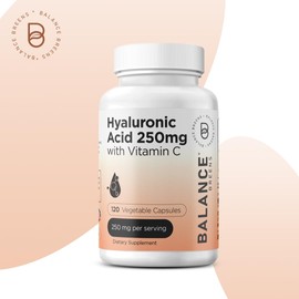 Pure Hyaluronic Acid Supplement 250mg with Vitamin C 50mg, 120 Vegan Capsules - Skin Hydration for Natural Glow, Hair, Nails, Bone & Joint Health Formula