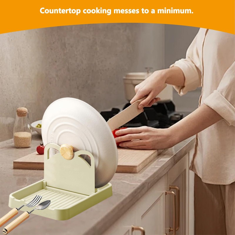 Lesbyit Foldable Pan Lid Holder with Drip Pad, Heat-Resistant Kitchen