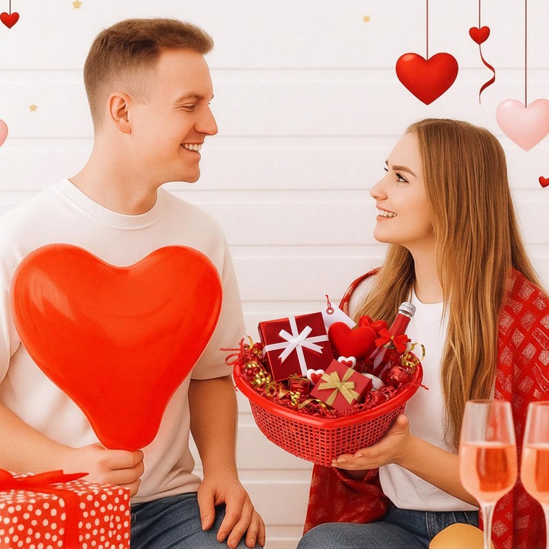 Bokon 6 Pcs Valentine's Day Heart Shaped Basket 6.7 Red