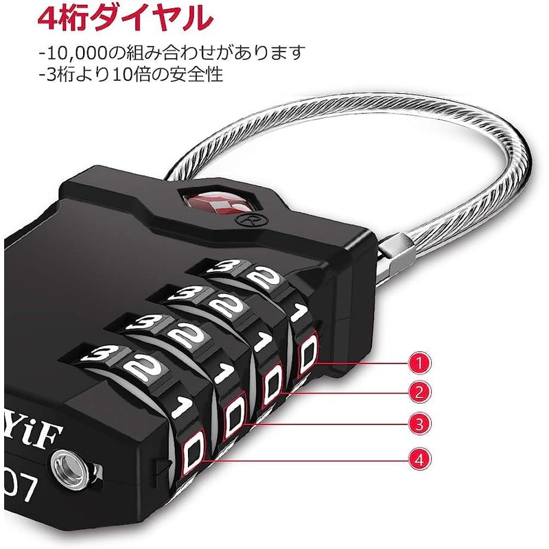 ZHEGE TSA Lock, Padlock, Four-Digit Dial Lock, Cable Type, For
