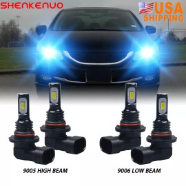 SHENKENUO For Honda Civic 2004-2015- 4x 8000K Blue LED Headlight High/Low Beam Bulbs Kit