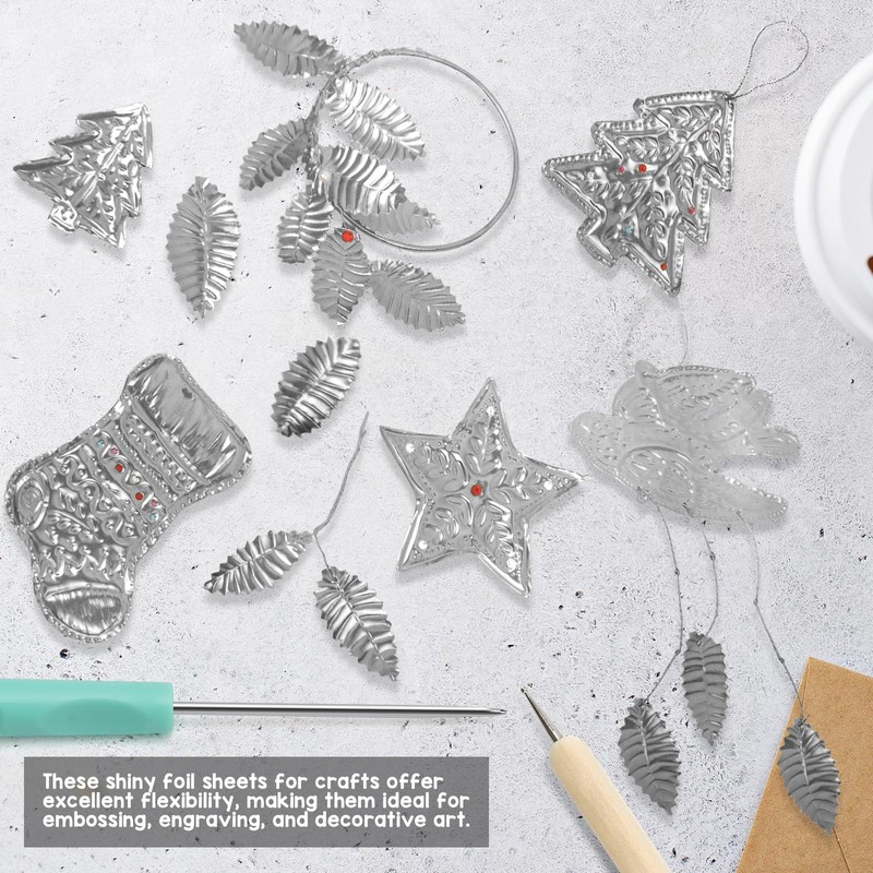 15 Pcs Silver Aluminum Leaf Sheets, Embossing Foil for Craft