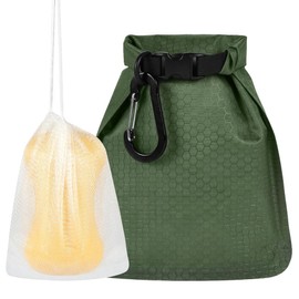 vsshe Travel Soap Bag, Waterproof, Travel Mobile Soap Container, Professional Travel Soap Bag with Carabiner & Foam Net for Camping, Outdoor, Travel, Quick Drying & Leak-Proof, Green