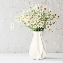 Vase, Vase Creative Plastic Vase, Living Room Ornaments Vase Hydroponic Creative Flower Arrangement, White Geometric Desktop Decorative Vase (21.5x11x6.8)