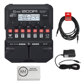 Zoom G1 Four Guitar MultiEffects Processor + (1) 20ft Instrument Cable + (1) 9V Power Supply + K&M Cloth