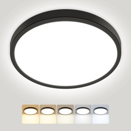 Peasur Bathroom Light, 3000K/3500K/4000K/5000K/6500K 5 Color Temperature LED Ceiling Light, 18W 1800LM, IP54 Waterproof, Round, Modern, Flush Ceiling Light for Bathroom, Kitchen, BedroomØ22CM(Black)