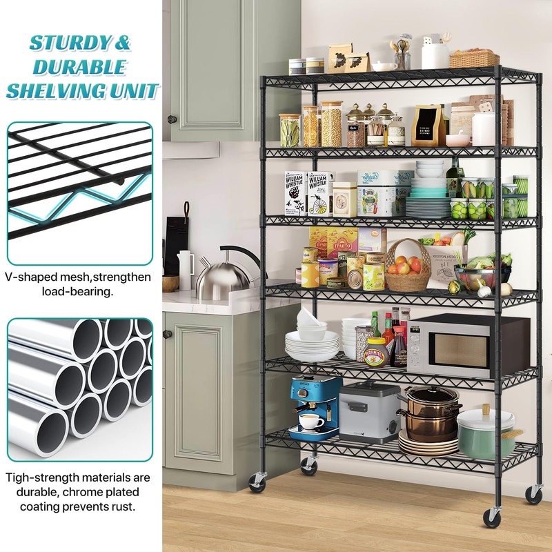 WYGMAV 6 Tier Storage Shelves, 18" D x 45" W