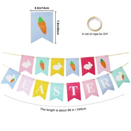 Jesiramoo Easter Decorations Garland Decor: Cute White Bunny Carrots Easter Mantel Garland, Pink Blue DIY Paper Rabbits Fireplace Banners for Kids Home Office School Spring Celebrations Indoor