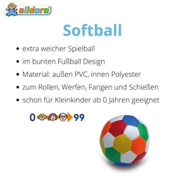 alldoro 60303 Soft Ball Diameter 10 cm, Colourful Football Soft Foam Ball, Children's Ball for Indoor and Outdoor Use, Play Ball for Children and Babies from 0 Months