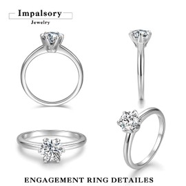 Impalsory Moissanite Engagement Ring, 1ct 6.5mm Round Lab Created Moissanite Solitaire Wedding Promise Rings for Women Men 18K White Gold Plated Sterling Silver Size 5