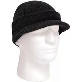 Rothco 100% Wool Beanie Jeep Cap US Government DOD Double Layer Brim Visor Hat USA Made - Black