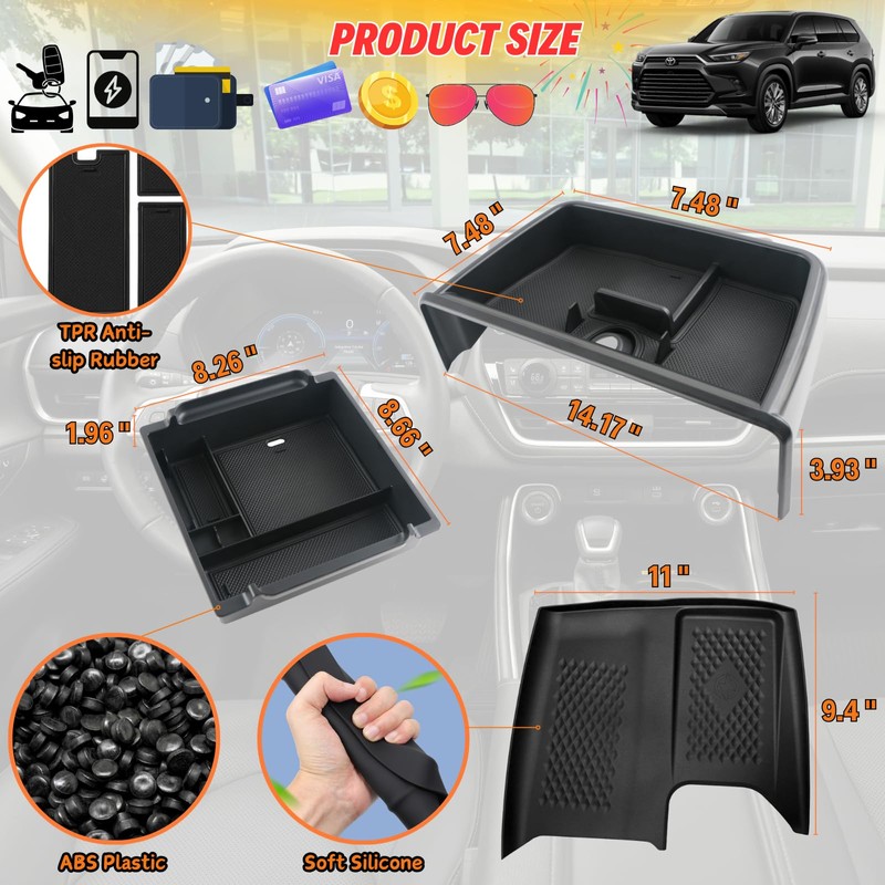 Qlhshop 3Pcs Center Console Organizer for 2025 2024 Toyota Grand