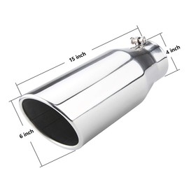 LCGP Bolt On Diesel Exhaust Tip 4", 6" outlet 15" Long Truck Tip, Rolled Angle Cut, Polished