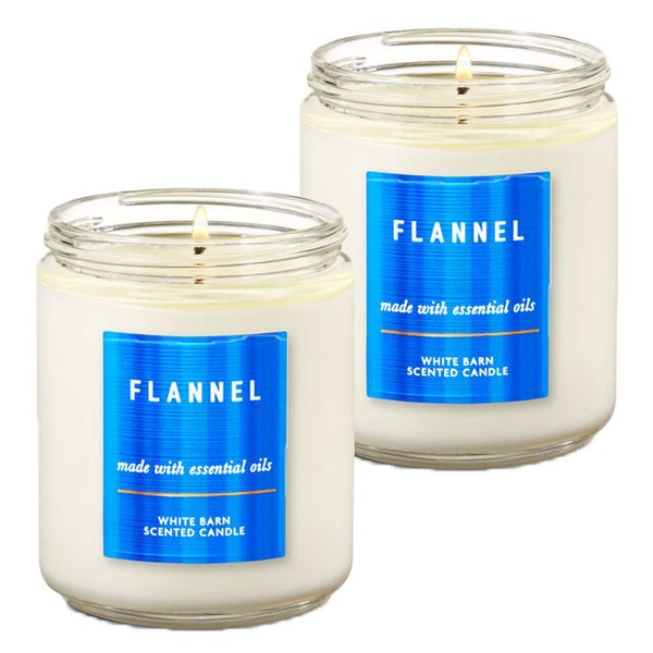 Bath & Body Works White Barn Flannel Single Wick Scented Candle with Essential Oils 7 oz / 198 g each Pack of 2